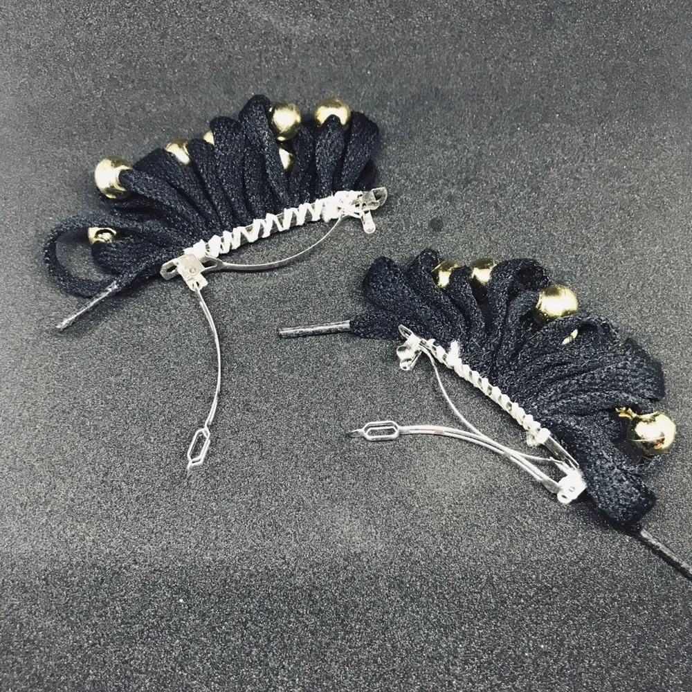 Vintage Black Deadstock ShoeString ShoeLace Bow Clips rare true vintage last one